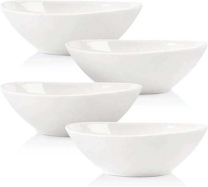 LIFVER 9" Serving Bowls for Wedding Decor, 36 OZ Porcelain Serving Dishes for Entertaining, Large Bowls Set for Soup Salad Side Dishes Pasta, Good Size for Dinner Party, Set of 4, White