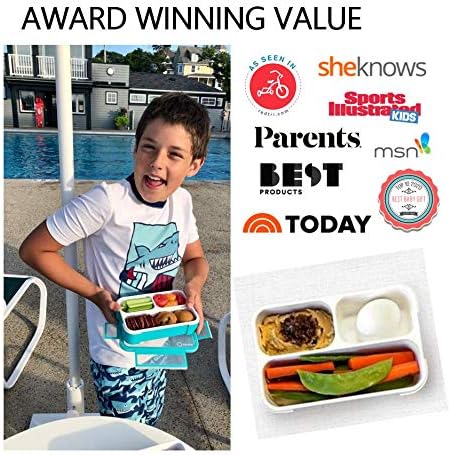 kinsho Small Snack Box Containers Set of 4, (Blue + Navy + Aqua + Orange) | 3 Compartments, Leak-Proof, Spill Proof, BPA-Free Reusable Mini Bento Lunch Box for Kids Toddlers School Travel, Holds 2 Cups