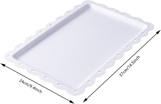 Set of 6 Plastic Serving Trays Food Tray - 14" x 9" Rectangle Serving Platter for Party Cafeteria Kitchen Restaurant , Small Flat Trays for Dessert Fruit Cookie Snack (6, White)