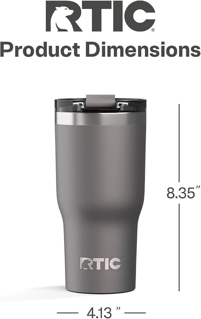 RTIC 30oz Essential Tumbler with Lid, Ceramic Lined, Graphite | Insulated, Stainless Steel Metal, Portable Travel Cup for Hot and Cold Drinks, Coffee, Car, Camping and Travel