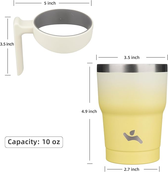 Konokyo 10 oz Tumbler with Handle and Straw, Insulated Travel Mug | Lemon; BPA-free, leak-proof tumbler with 2 lids, 2 straws, cup holder fit for coffee, office, travel & daily use