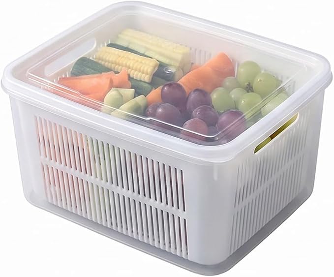 Kruggo Fruit Storage Container For Fruit Kitchen Storage (A, Medium) | Removable Colander Produce Storage Containers for Fridge Organizer