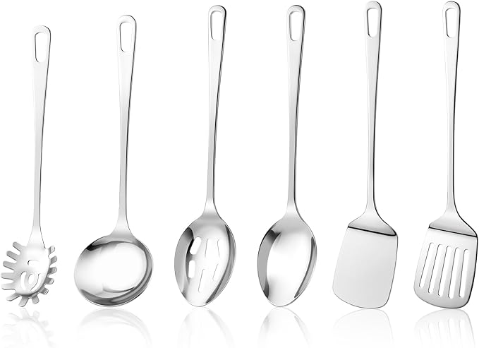 6PCS Stainless Steel Cooking Utensils, Kitchen Metal Spatula Set | Heat Resistant Kitchen Utensils Set, Dishwasher Safe, Home Essentials Kitchen Gadgets Accessories