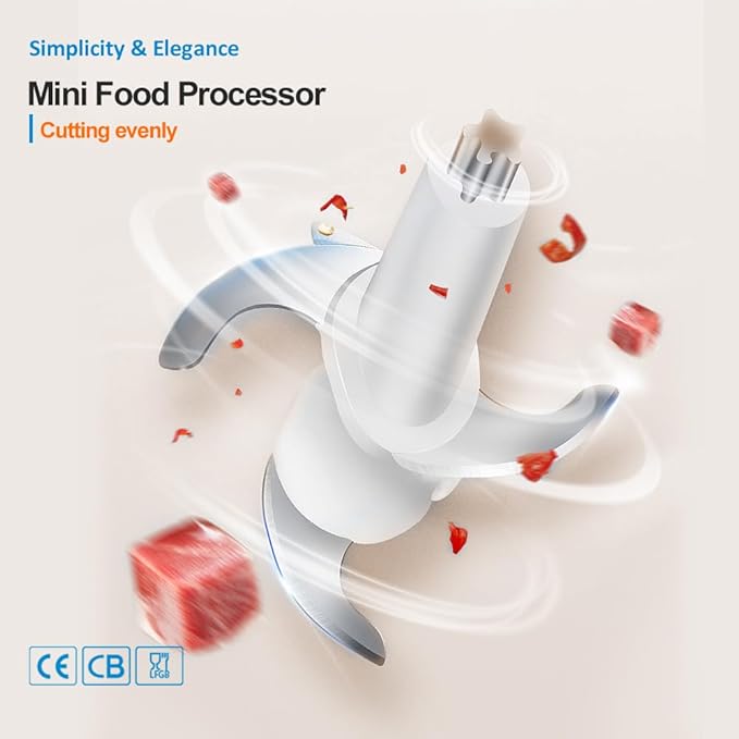 2.5 CUP Electric Food Chopper,Small Food Processor for Meat,Onion | 600ML Mini Food Processor, Chopper Vegetable Cutter,Meat Chopper Blender,Kitchen Utensils for Ginger, Chili, Fruit, Spices