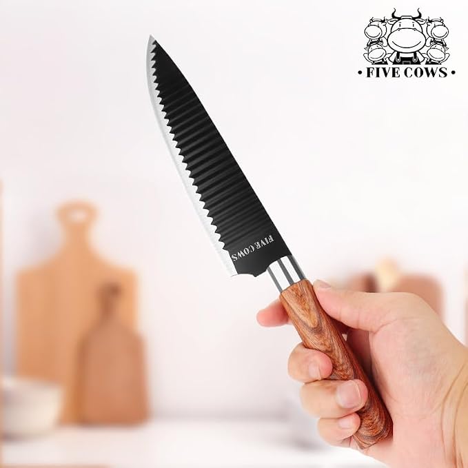 7-Piece Ultra Sharp Chef Knife Set - Premium German High Carbon Stainless Steel, Ergonomic Wood Pattern Handle, Professional Kitchen Knives with Gift Box (Brown 7 Piece)
