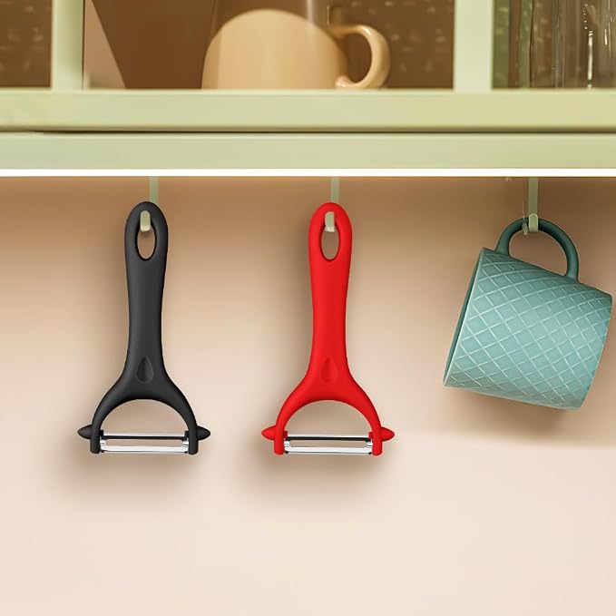 AUAUY 2Pcs Potato Peeler, Y-Shaped Swivel Vegetable Peeler, Black+Red | Fruit Peeler for Kitchen, Non-Slip Y Peeler, Ergonomic Handle Sharp Blade Stainless Steel Peeler, Veggie Peelers for Kitchen
