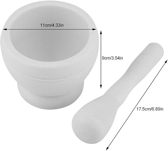 Mortar and Pestle Set, Manual Garlic and Seasoning Grinder with Non Slip Base Grinding Bowl for Crushing Seasonings, Making Paste, Guacamole and More (White)