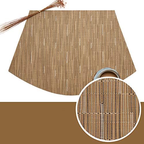 SHACOS Round Table Placemats Set of 7 Woven Vinyl Wedge Placemats with Centerpiece Round Table Mat Heat Resistant Wipe Clean (7, Tan)