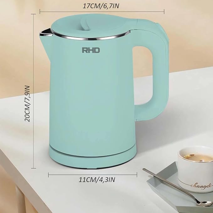 RHD Small Electric Kettle 0.8L, 1000W Fast Boil, Stainless Steel, Green | Auto Shut-Off, Boil-Dry Protection, Mini Travel Kettle for Dorm Hotel, Coffee Tea RV Office