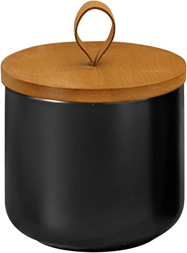 Ceramic Storage Jars, Modern Airtight Canisters with Wooden Lid (Black trumpet)