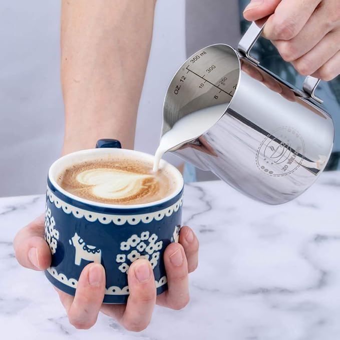 8oz Milk Frothing Pitcher, Stainless Steel Espresso Steamer Frother Cup | 250ml small single serving metal jug with precision pouring spout; top barista tools for perfect coffee cappuccino latte art