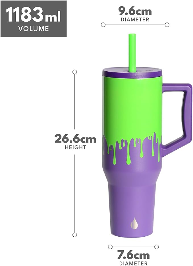 Elemental Spill Proof 40oz Insulated Tumbler with Handle & Straw Travel Mug | Stainless Steel Commuter Travel Coffee Mug for Cold Beverages, Includes 2 Straws & a Spill Proof Lid for Everyday Use