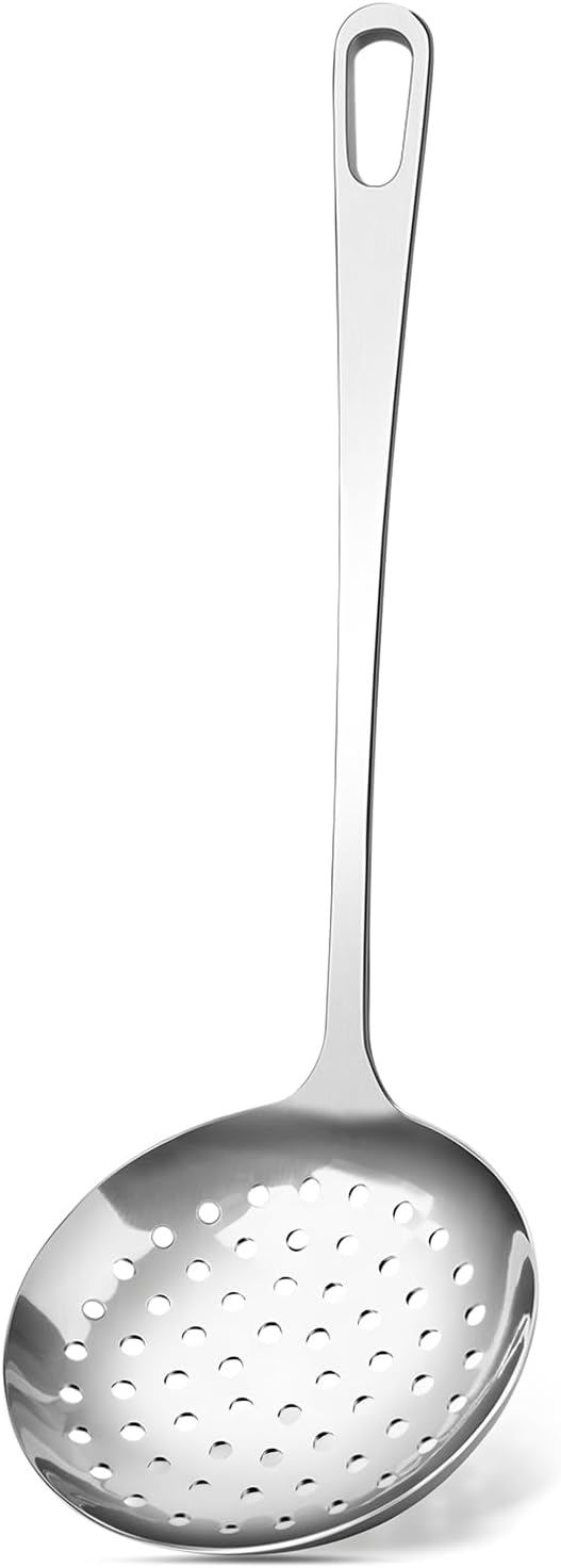 Stainless Steel Cooking Spoon, Slotted Metal Serving Spoon, Heavy Duty Sturdy Large Soup Ladle, High Heat Resistant Kitchen Cooking Utensils for Mixing, Stirring, Ergonomic Handle, Easy to Clean