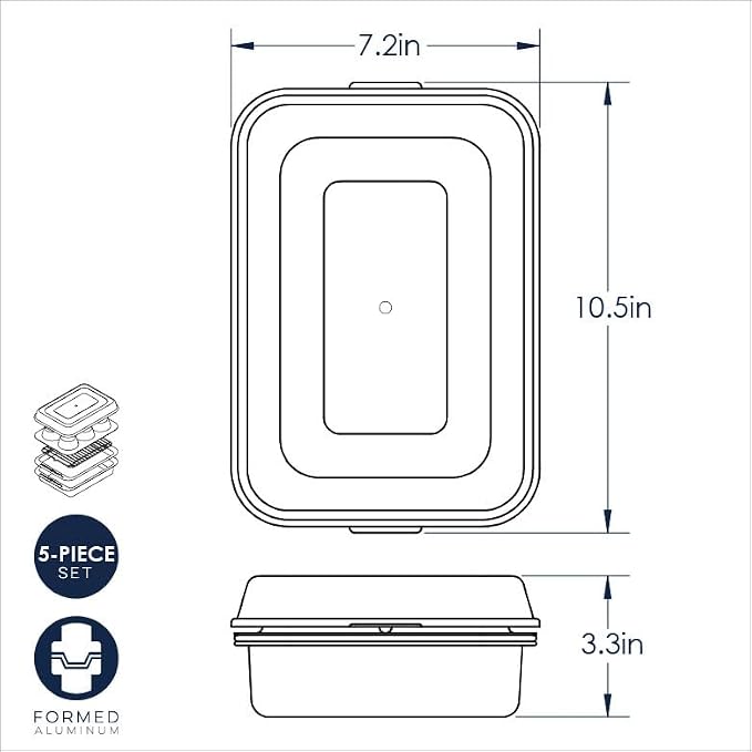 Nordic Ware Naturals 5 Piece Compact Pan Set, Toaster Oven, Counter Ovens, Air Fryer and Broiler Safe, Size for 1-2 Portions - Includes Rectangular Pan, Muffin Pan, Baking Sheet, Broiling Rack and Lid