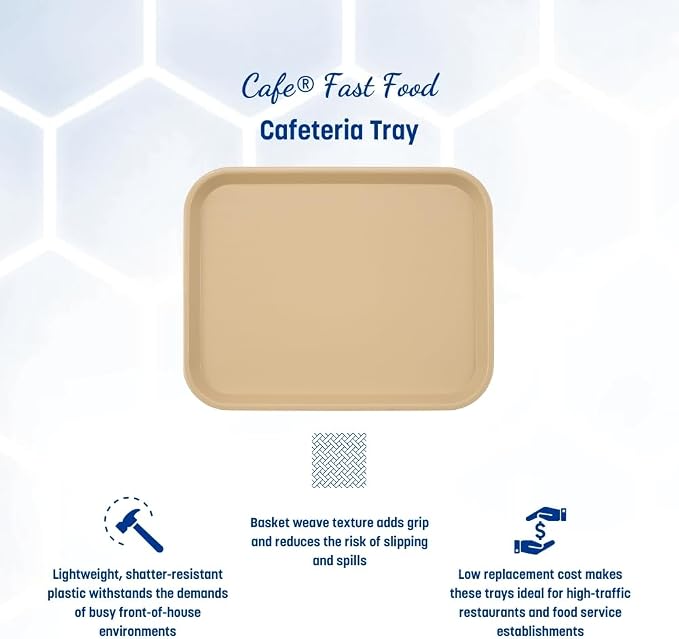 Carlisle FoodService Products Café Cafeteria Tray, Fast Food Tray for Restaurant or Commercial Use, 14" x 18", Beige, 1 Count (Pack of 12)
