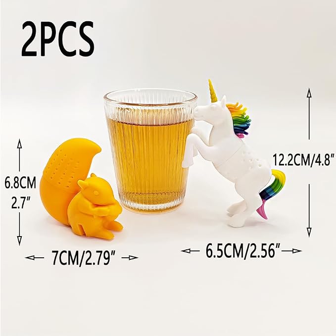 2 Pcs Silicone Tea Infusers For Loose Tea Cute, Animal Shaped Tea Infusers | Cute Squirrel Design Tea Infusers For Loose Leaf Tea, Unicorn Design Tea Infusers For Loose Tea