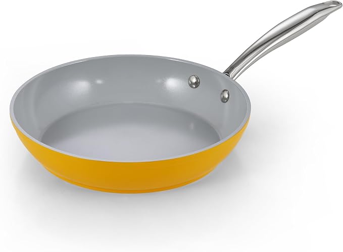 Cook N Home Classic 9.5 Inch Ceramic Nonstick Frying Pan, Cookware Skillet Egg & Omelet Pan, Induction, Yellow