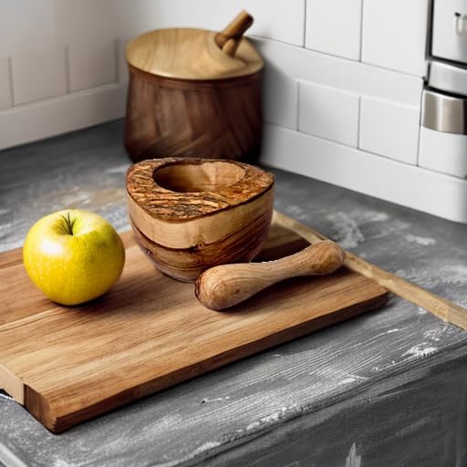 Olive Wood Rustic Mortar and Pestle - 5.5". Large Size Mortar and Pestle Set for Grinding Herbs, Spices, Salsa etc. Handcrafted. Natural Edging.