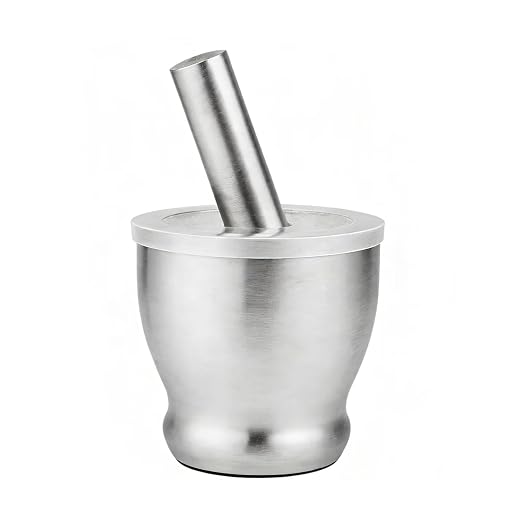 Conical Mortar and Pestle Set, Large Stainless Steel with Lid | Deep Bowl, Large Capacity, Heavy Duty, Thick Wall, Garlic Press, Ginger Grinder, Kitchen Essential, Versatile Use