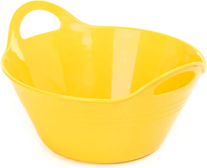 Mintra Home Plastic Bowls with Handles (970ml Small 3pk, Yellow) - 6.75inW x 3inH - for snacks, candy, popcorn, gift basket, lightweight serving bowl for party, 3 Pack