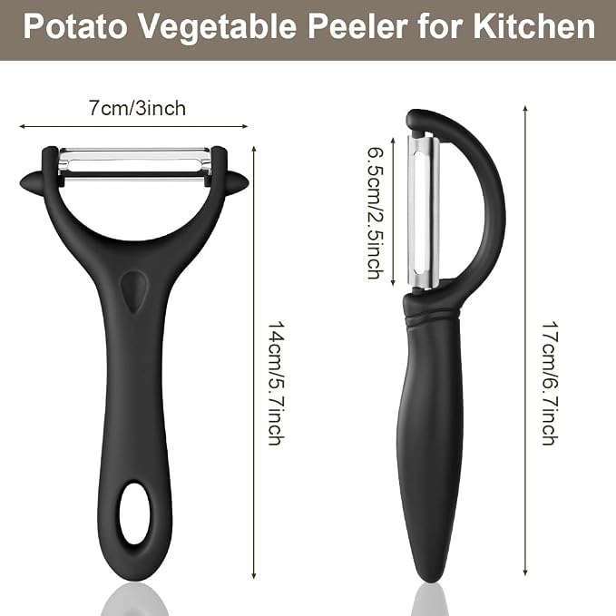 AUAUY 2PCS Potato Peeler, Y and I-Shaped Swivel Vegetable Peeler Set, Black | Fruit Peeler for Kitchen, Non-Slip Grip Peeler, Ergonomic Handle Sharp Blade Stainless Steel Peeler