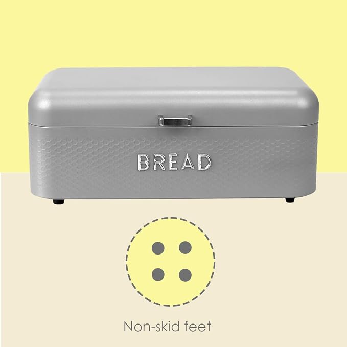 Soho Bread Box For Kitchen Countertop, Metal, (Grey) | By Home Basics, Vented With Hinge Top | Large Bread Box | Keeps Loaves, Bagels, Croissants Fresh