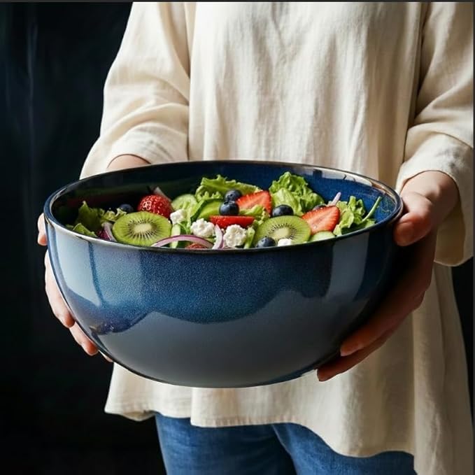 9 Inch Large Salad Bowls Set of 2, 83 Oz Porcelain Serving Bowl for Salad Soup Pasta Popcorn, Ceramic Decorative Bowls Fruit Bowl for Home Decor, Microwave,Oven,and Dishwasher Safe