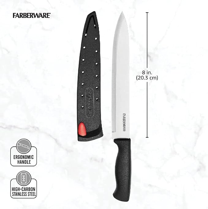Farberware Edgekeeper Slicing Knife with Self-Sharpening Blade Cover, 8 Inch, Black