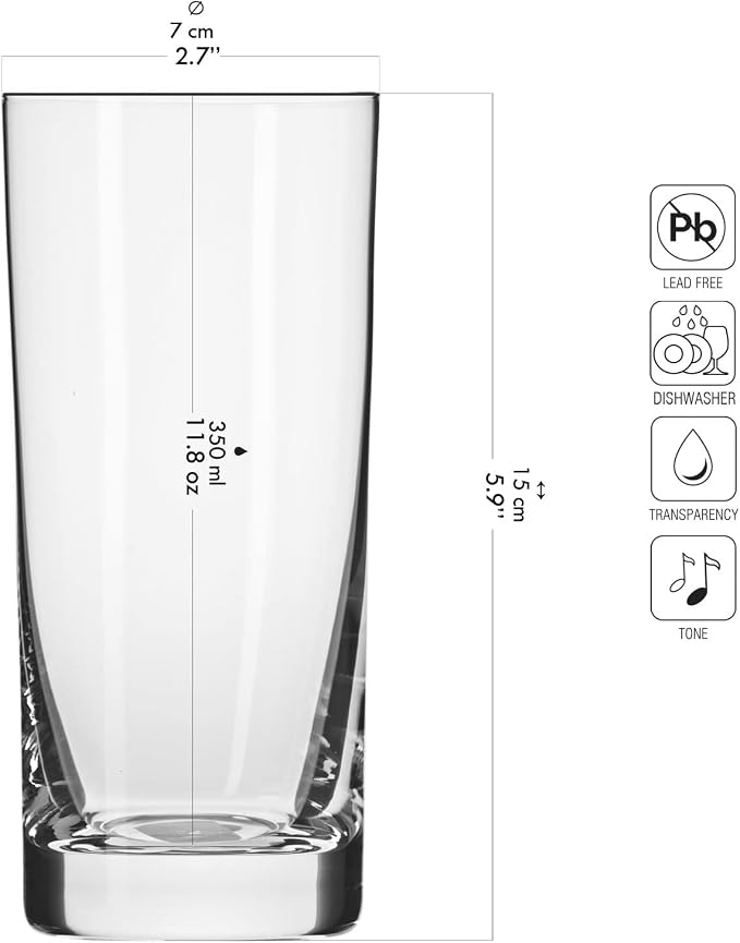 Krosno Water Glasses Set of 6, 11.8 oz, Blended Collection | Drinking Glasses, Lead-Free Crystal Glassware, Juice Glasses, Highball Glass Set, Dishwasher Safe, Made in Europe