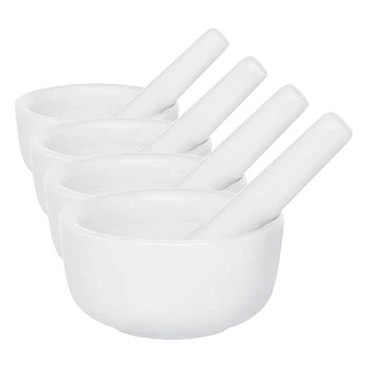 HIC Kitchen HIC Mortar and Pestle Spice Herb Grinder Pill Crusher, Fine-Quality Porcelain, 3.5-Inch, White (Pack of 4)