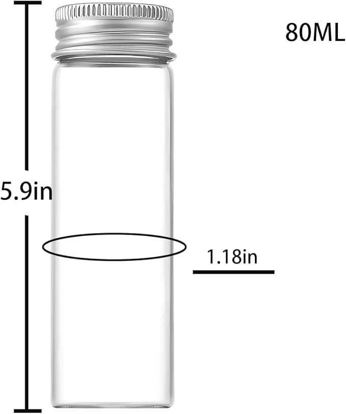 80ml Glass vials 14pcs,With aluminum screw cap14pcs Clear Glass Bottles