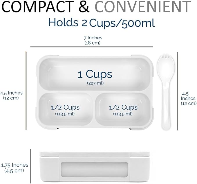 kinsho Small Snack Box Container for Kids Toddlers, Set of 2 (Black + Gray) | 3 Compartments, Leak-Proof, Spill Proof, BPA-Free Reusable Small Mini Bento Lunch Box for Daycare School Travel, Holds 2 Cups