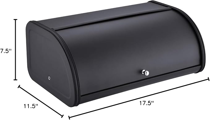 HILFA Stainless Steel Bread Box with Roll Up Lid, For Easy Kitchen Counter Storage, Bread Bin Holder,17.5X11.5X7.5 inch, Matte Black For Home and Kitchen