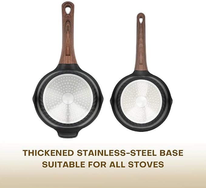 Vinchef 3QT & 4QT Sauce Pot Set with Lids, Nonstick, Black | PFAS-free nonstick resists scratches and stains, dishwasher-safe, induction-ready, stay-cool handles, easy-release cooking.