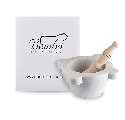 Bembo White Carrara Marble Mortar and Pestle – Genovese Model Ø 20 cm / 7.9″ – Made in Italy – Import Duty Included – No Additional Import Charges