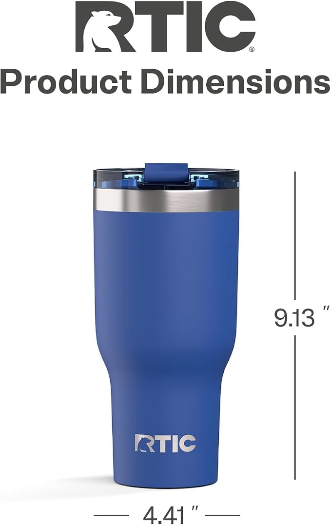 RTIC 40oz Essential Tumbler with Lid, Ceramic Lined, Cobalt | Insulated, Stainless Steel Metal, Portable Travel Cup for Hot and Cold Drinks, Coffee, Car, Camping and Travel