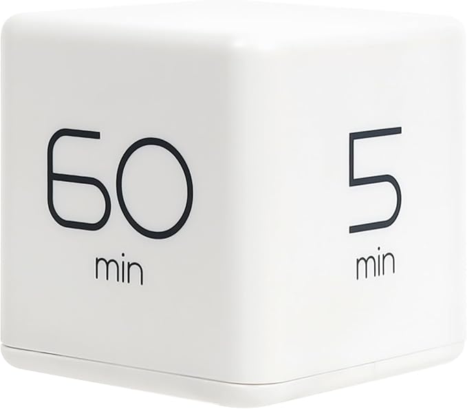 mooas Cube Timer, Flip, Block, Productivity, Time Management (White) | 5/15/30/60 Min Countdown Timer, Battery Operated, 2-Level Alarm Vol, Easy to Use, ADHD, Exercise, Study, Cooking