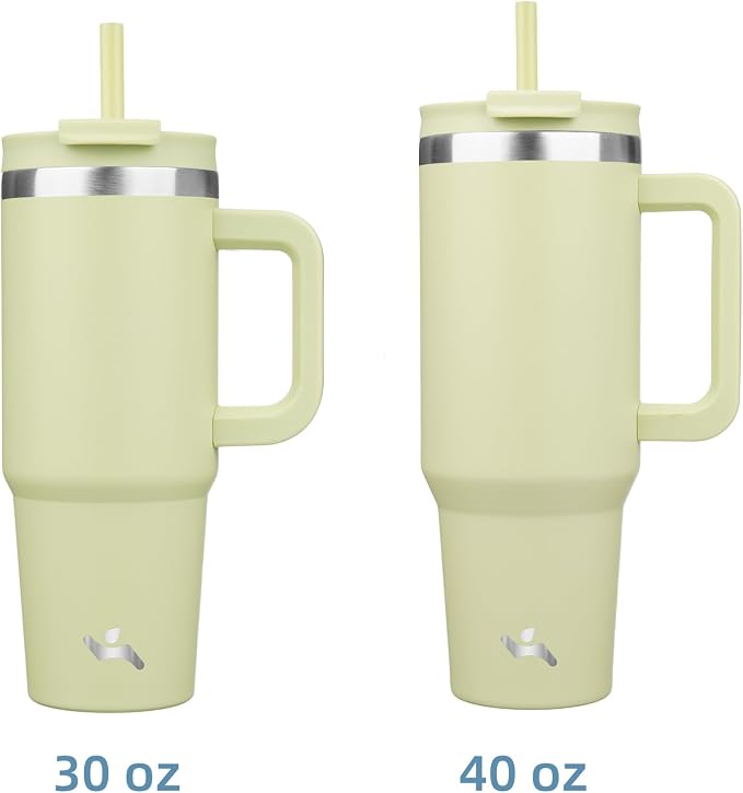 Konokyo 40 oz Insulated Tumbler Water Bottle with Handle, Straw Lid | BPA-free and dishwasher safe; made for gym, travel, coffee and gifting, 2 straws, cup holder friendly,Macaron Green