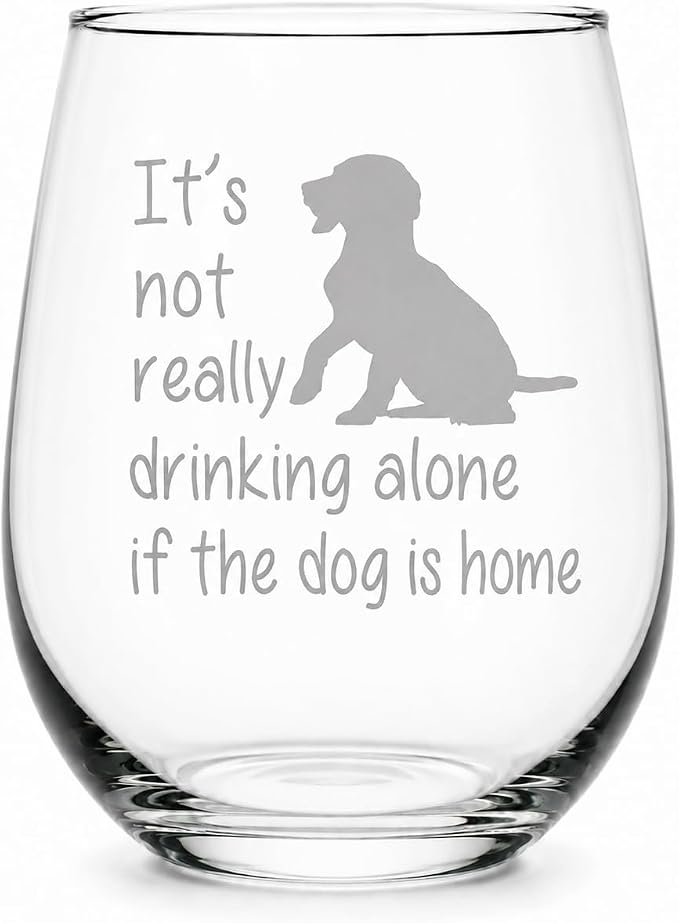 C M Stemless Wine Glass, The Dog Is Home, Funny Dog Lover Gift, Style D1 | 17 oz, Funny, For Him, Her, Dog Moms, Wife, Husband, Friend. Pet Owners, Cute Dog Gift for Men Women