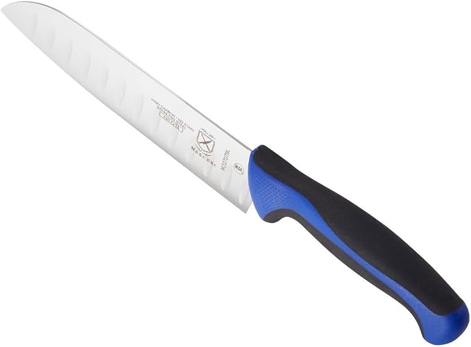 Mercer Culinary Millennia Colors 7-Inch Granton Edge Santoku Knife, Blue