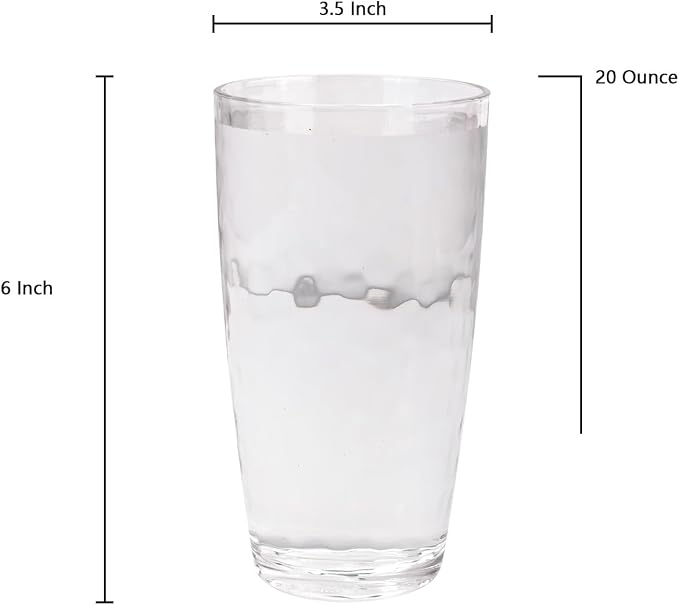 Yalin 20 Ounce Acrylic Drinking Glasses, Reusable Plastic Tumbler, Stackable, BPA-Free, Shatter Proof, Dishwasher Safe, Set of 6 Cups (Clear)