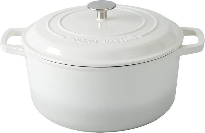 EDGING CASTING Enameled Cast Iron Dutch Oven Pot With Lid, Dutch Oven for Sourdough Bread Baking Round Pot Dule Handle, 7.5 Quart, White