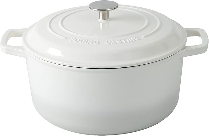 EDGING CASTING Enameled Cast Iron Dutch Oven Pot With Lid, Dutch Oven for Sourdough Bread Baking Round Pot Dule Handle, 6 Quart, White