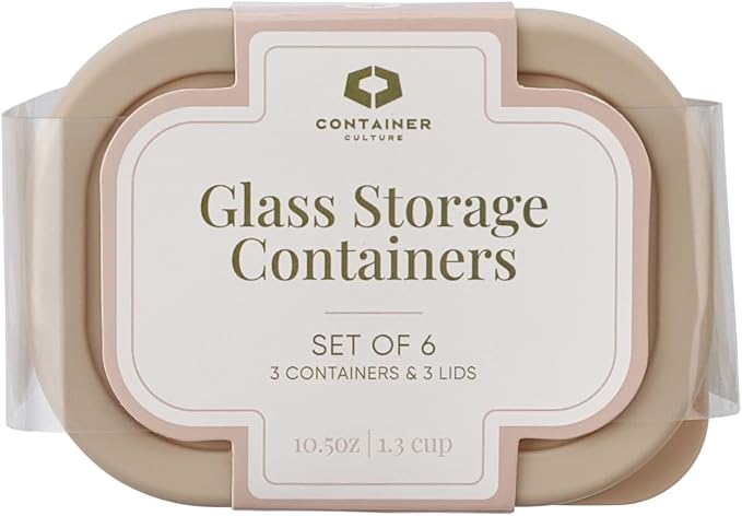 Glass Food Storage Containers with Lids — 6 Piece — 10.5 oz Glass with BPA-Free Leakproof Stackable Lids — Microwave, Oven & Dishwasher Safe — Ideal for Meal Prep & More - Cashew Cream