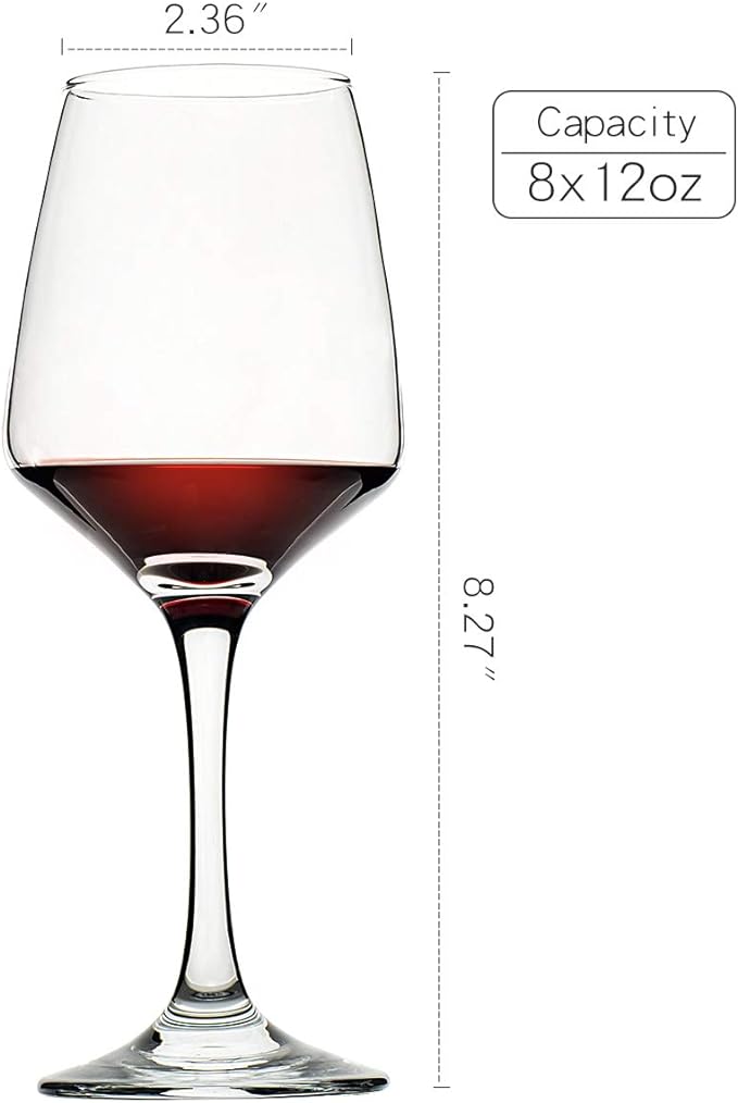 C CREST Wine Glasses Set of 8, 12oz, Lead-free, Clear, Durable Glassware