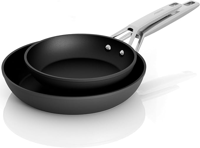 MsMk 10 inch and 12 inch Non Stick Frying Pan Set, PFOA & PTFE & PFAS Free | Non Toxic, Even Heating, Easy Clean, Dishwasher & Oven Safe, suitable for gas & electric & induction stoves, Stainless Steel