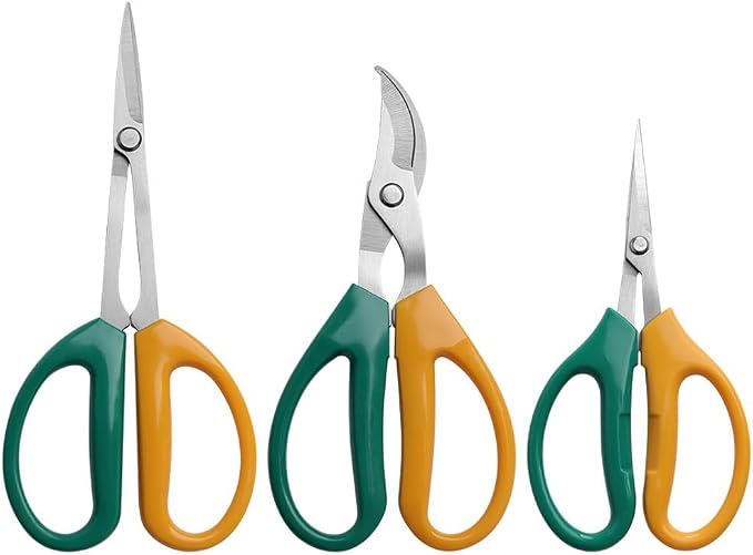 Garden Scissors, Stainless Steel Garden Bonsai Pruning Shears, Anti-Slip Softgrip SnipGardening Tools Garden Shears for Plants Herb (3 PCS)