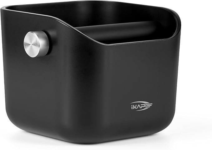 IKAPE Espresso Knock Box for Coffee Grounds, 1.5L Large Capacity Coffee Knock Box with Quiet Knock Bar, Detachable & Dishwasher Safe, Non-Slip Base for Home Espresso Bar