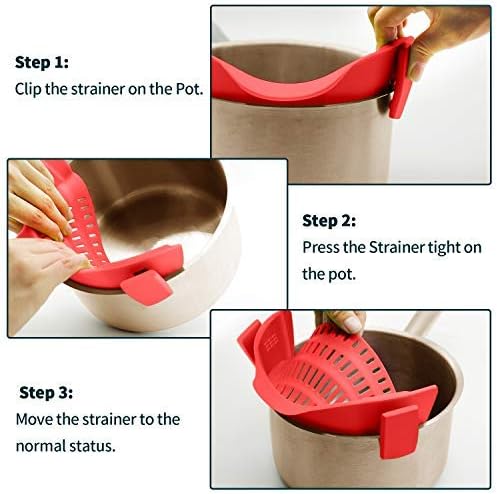 AUOON Clip On Strainer for Pots, Standard 8.86 x 3.55 in, Orange | Food-grade Silicone, Fits Pots Pans Bowls, Dishwasher Safe, for Pasta Noodles Vegetable Fruits, Space-saving Kitchen Gadget