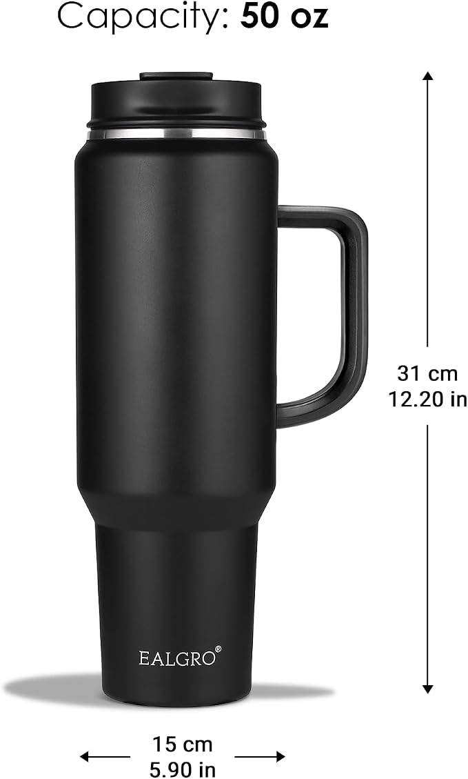 EALGRO 50 oz Tumbler with Handle, Insulated Tumblers with Lid and Straw | Leakproof Large Metal Sports Water Bottle Jug, Stainless Steel Travel Coffee Mug, Double Wall Vacuum Thermal Cup, Navy